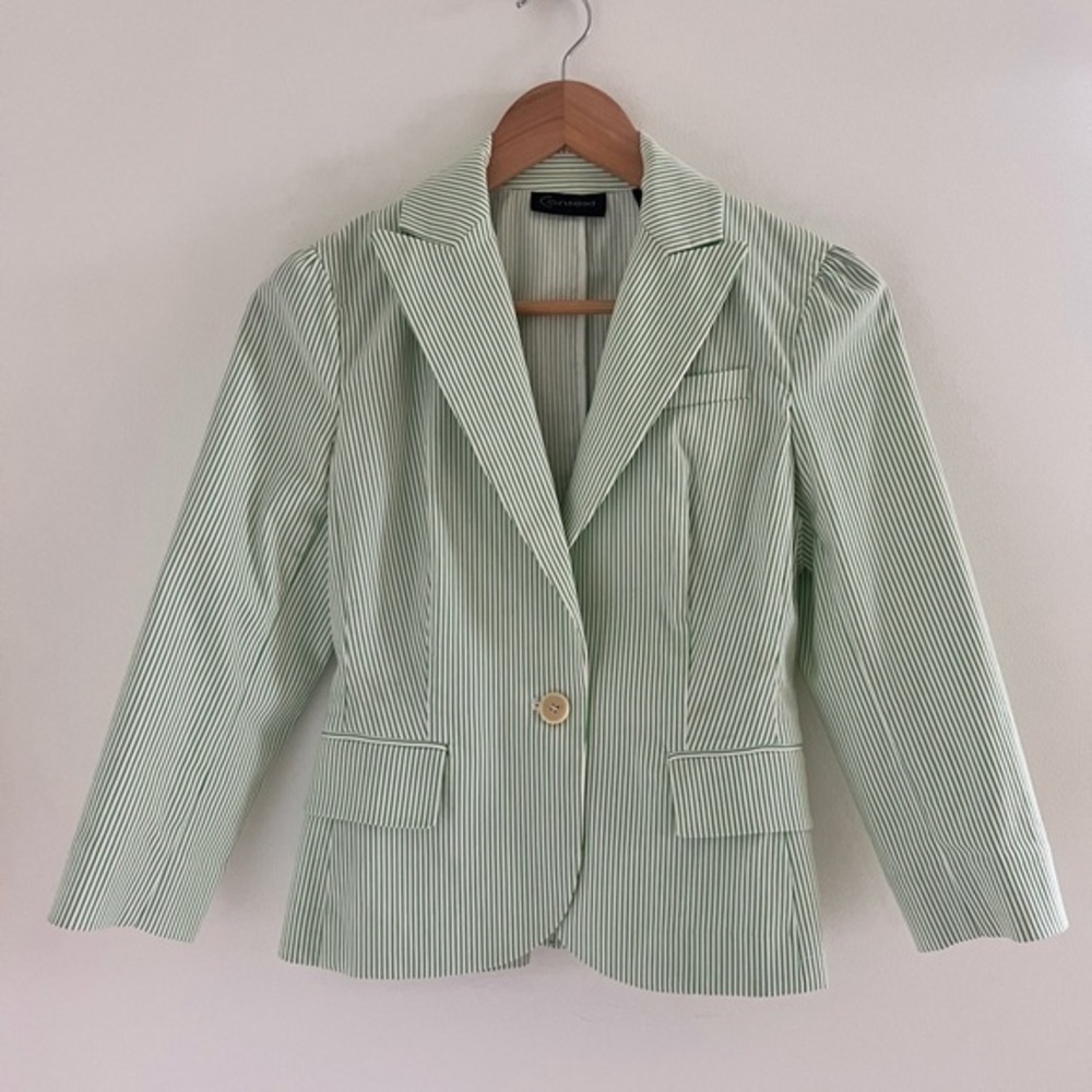 Context Seersucker Blazer Green Preppy Classic One Button XS Nautical Y2K Derby